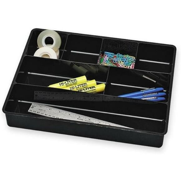 Black Plastic Desk Drawer Organizer Tray Extra Deep Office Supply Storage - Picture 2 of 3